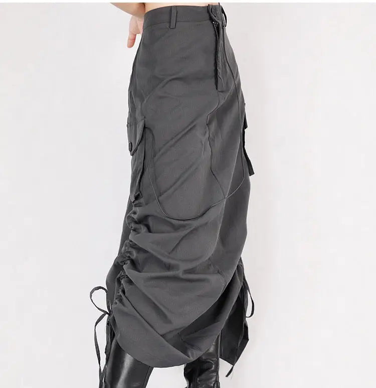 'Retrograde' Grunge Ruffled Split Midi Dress