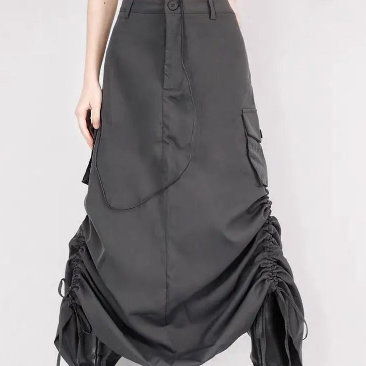 'Retrograde' Grunge Ruffled Split Midi Dress