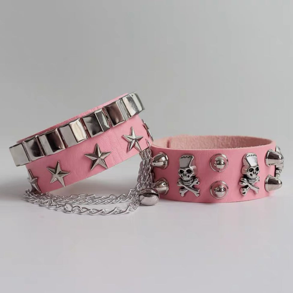 'Revolt' Rivet & Skull Punk Faux Leather Bracelets