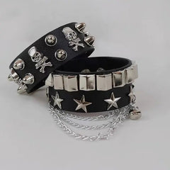 'Revolt' Rivet & Skull Punk Faux Leather Bracelets