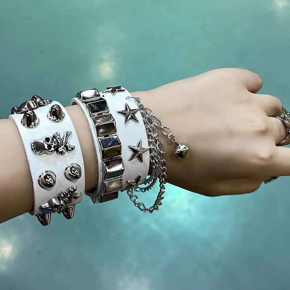 'Revolt' Rivet & Skull Punk Faux Leather Bracelets