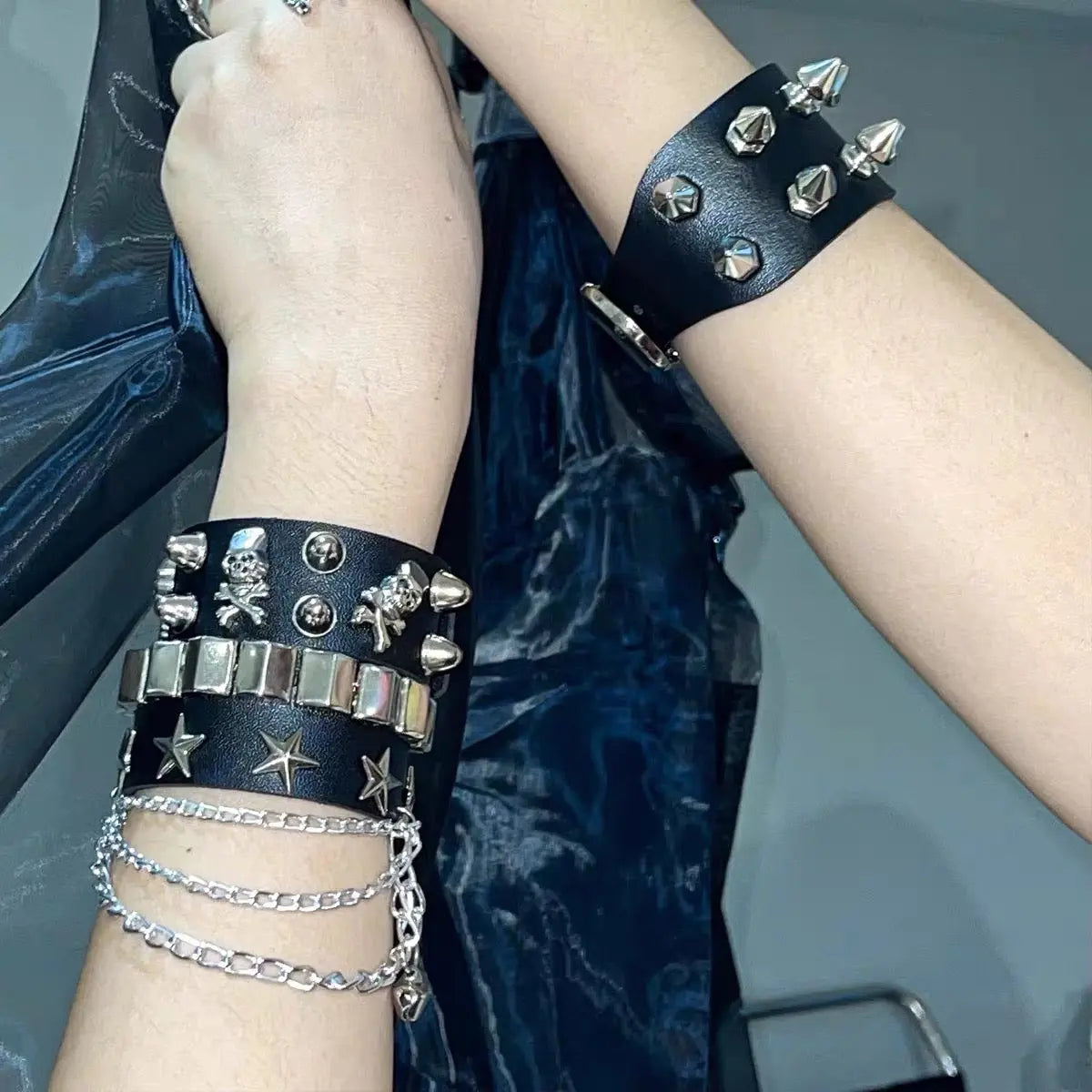 'Revolt' Rivet & Skull Punk Faux Leather Bracelets