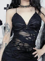 'Rip The Night' Dark Ripped Cami Dress