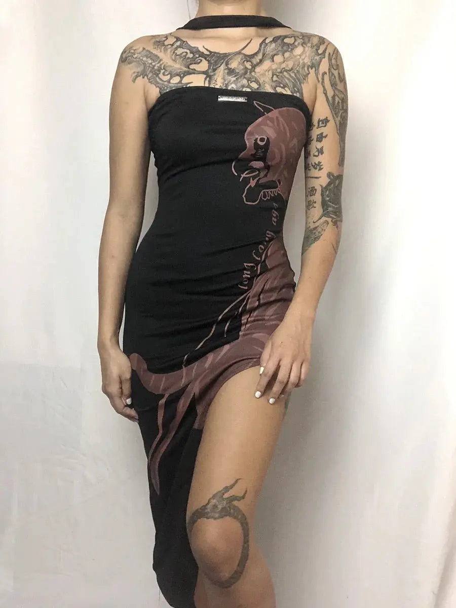 'Roar' Alt Halter-neck Tiger Prints Dress