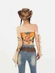 'Rodeo' Y2k Mesh See Through Irregular Top