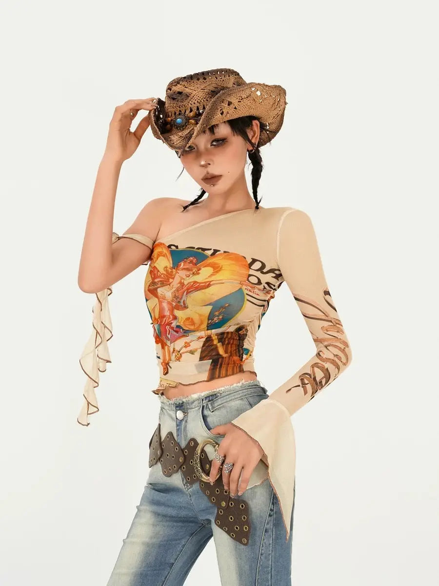 'Rodeo' Y2k Mesh See Through Irregular Top