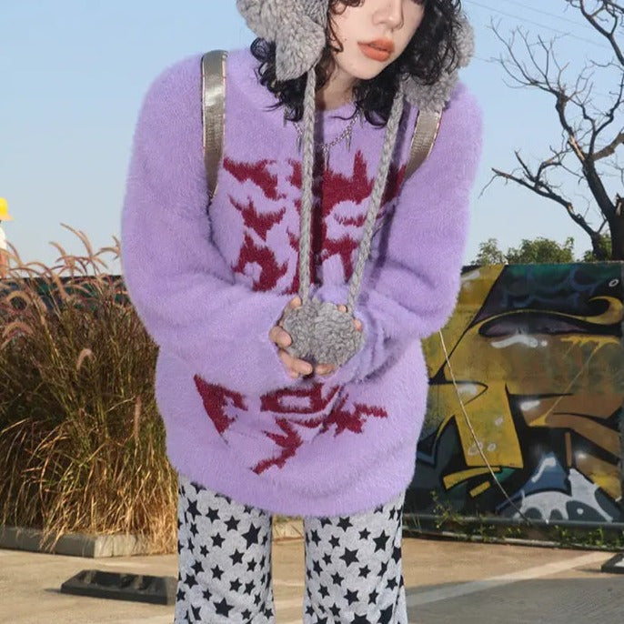 'Romanticism' Harajuku Fluffy Purple Sweater