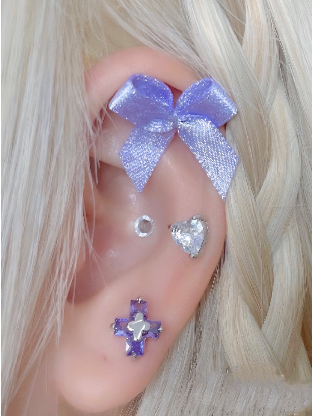 'Rose Planet' Ribbon Rhinestone Coquette Ear Studs Set