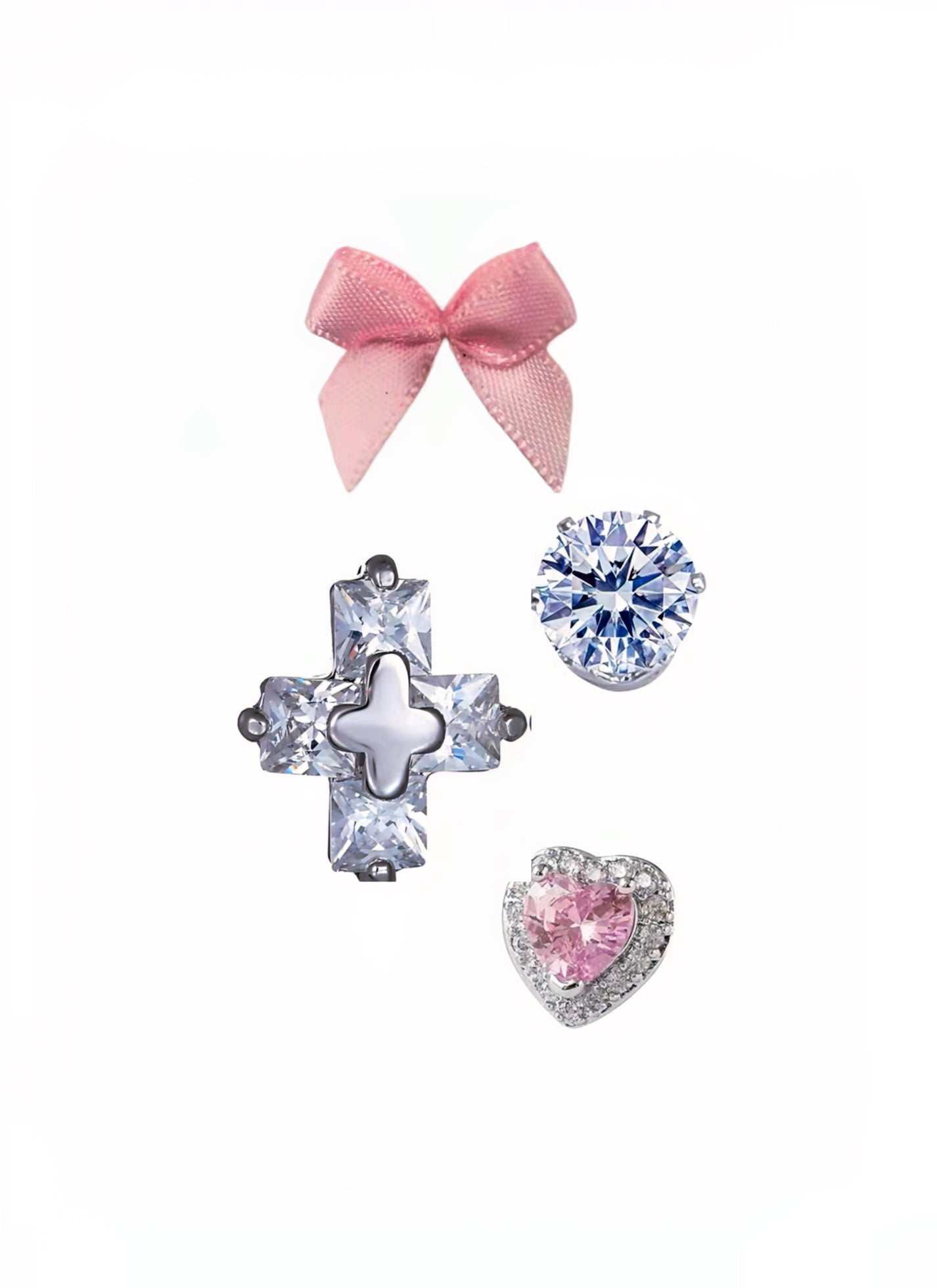 'Rose Planet' Ribbon Rhinestone Coquette Ear Studs Set