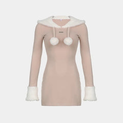 'Sable' Plush Paneled Hooded Dress