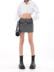 'Safe Ride' Techwear Grey Buckle Mini Skirt