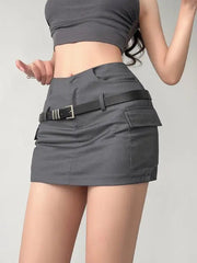 'Safe Ride' Techwear Grey Buckle Mini Skirt