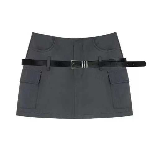 'Safe Ride' Techwear Grey Buckle Mini Skirt