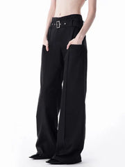 'No Clue' Buckle Belt Wide-Leg Pants