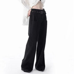 'No Clue' Buckle Belt Wide-Leg Pants