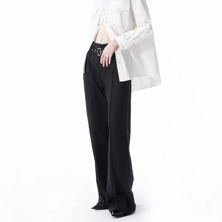 'No Clue' Buckle Belt Wide-Leg Pants