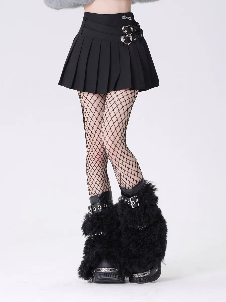 'Sakura' Kawaii Coquette Pleated Heart Buckle Skirt