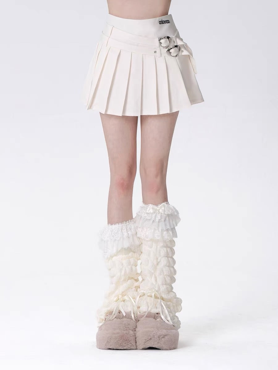 'Sakura' Kawaii Coquette Pleated Heart Buckle Skirt