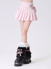 'Sakura' Kawaii Coquette Pleated Heart Buckle Skirt