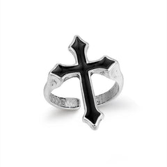 'Sanity' Vintage Black Cross Open Ring