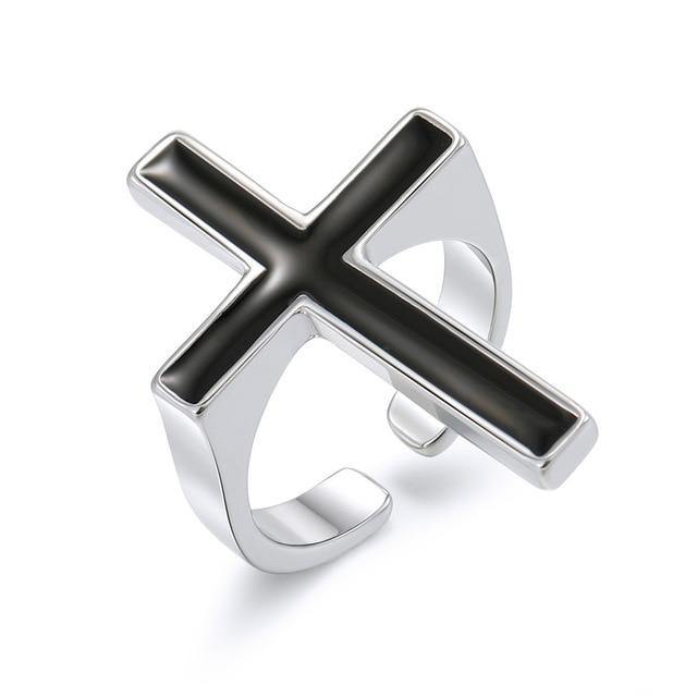 'Sanity' Vintage Black Cross Open Ring