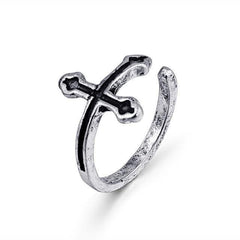 'Sanity' Vintage Black Cross Open Ring