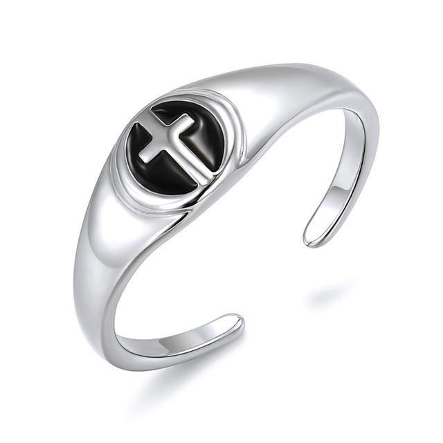 'Sanity' Vintage Black Cross Open Ring