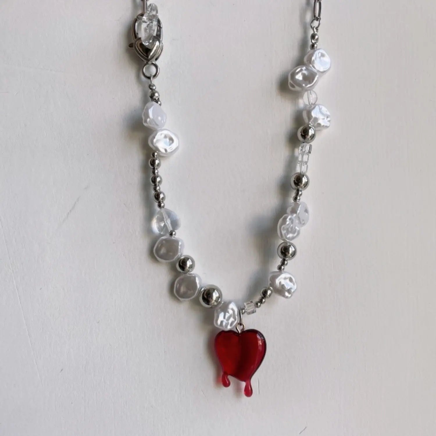 'Savior' Cross and Heart Pearl Beads Necklace