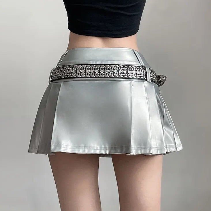 'Scale' Future Silver Metallic Pleated Skirt