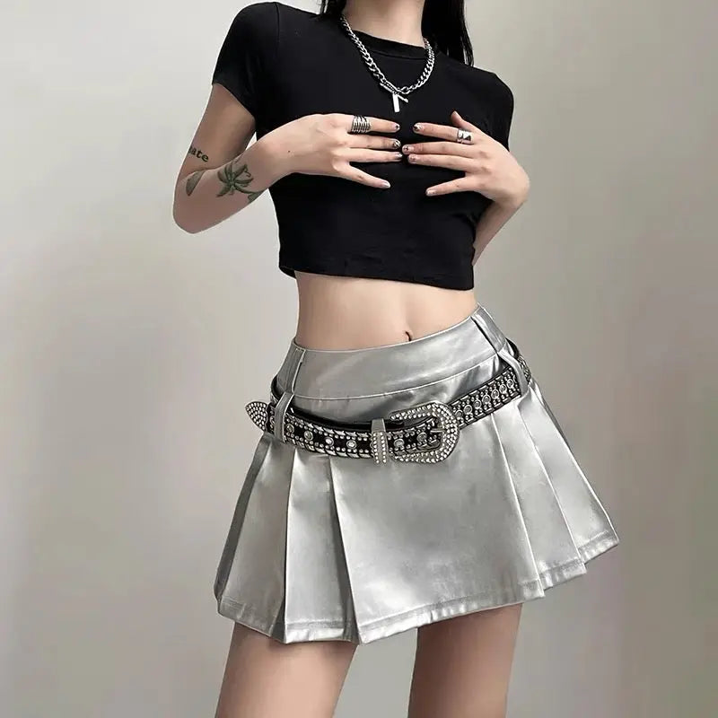 'Scale' Future Silver Metallic Pleated Skirt