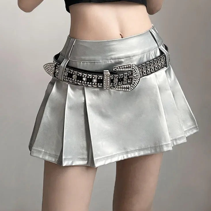 'Scale' Future Silver Metallic Pleated Skirt