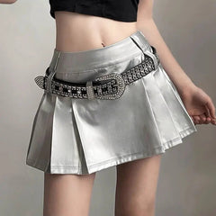 'Scale' Future Silver Metallic Pleated Skirt