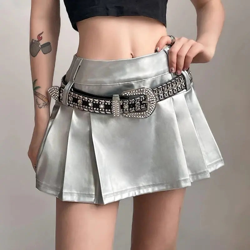 'Scale' Future Silver Metallic Pleated Skirt