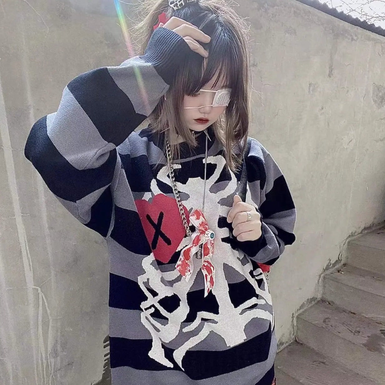 'Secrets' Pink Skeleton Oversized Heart Shape Sweater