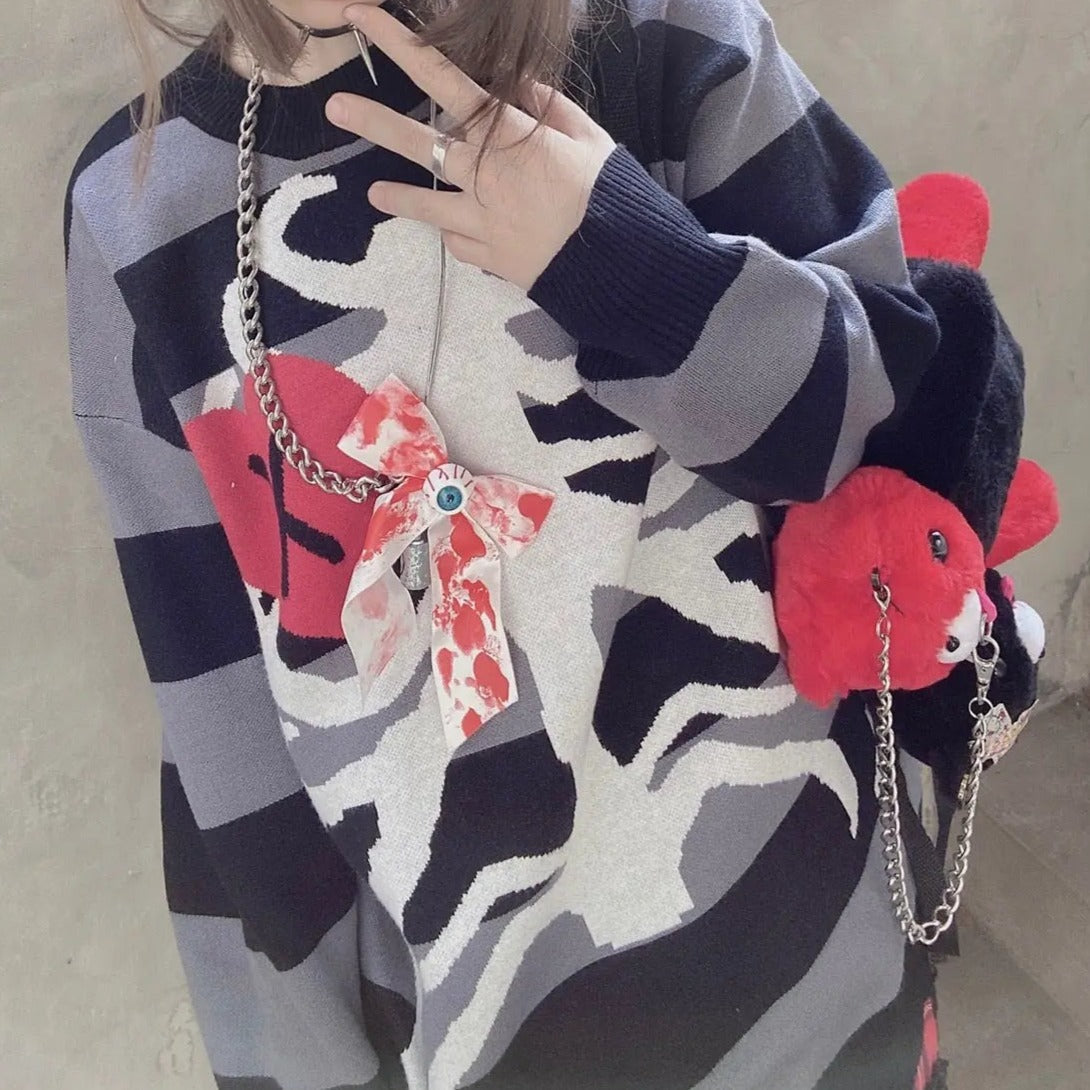 'Secrets' Pink Skeleton Oversized Heart Shape Sweater