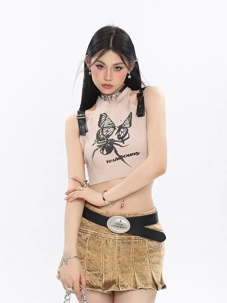 'She's Mine' Butterfly Spider Buckle Tank Top