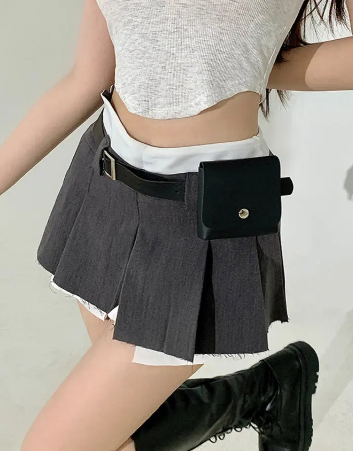 'Shisa' Techwear Ripped Belt Pockets Skort