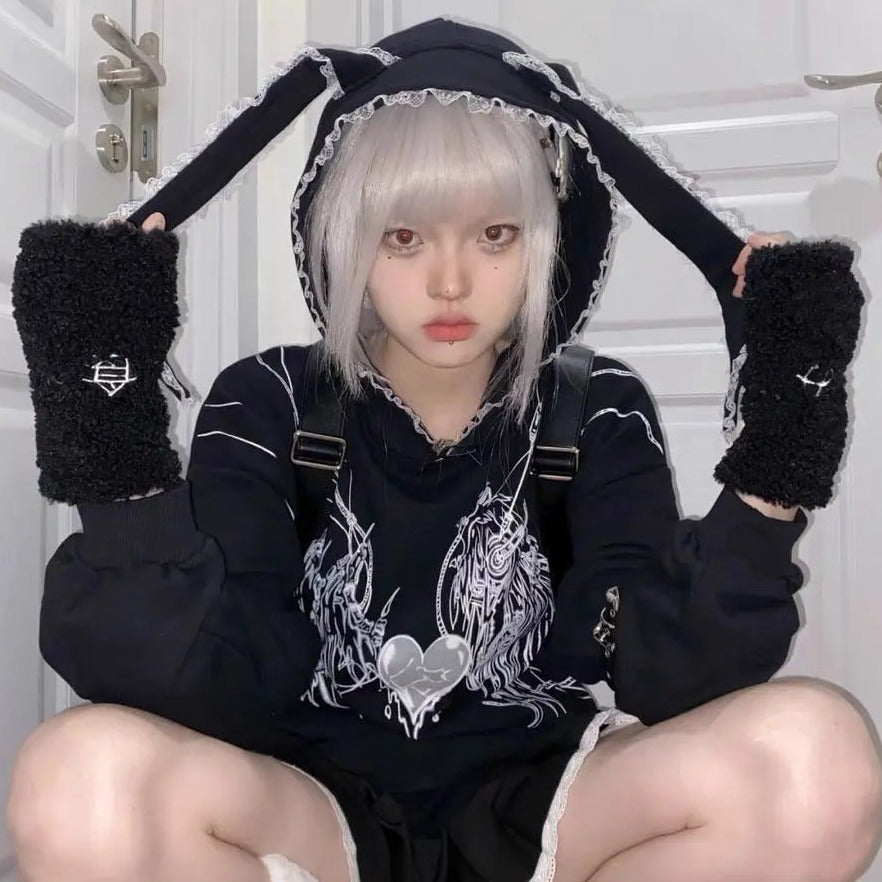 'Sick Doll' Harajuku Rabbit Ears Hoodie Top