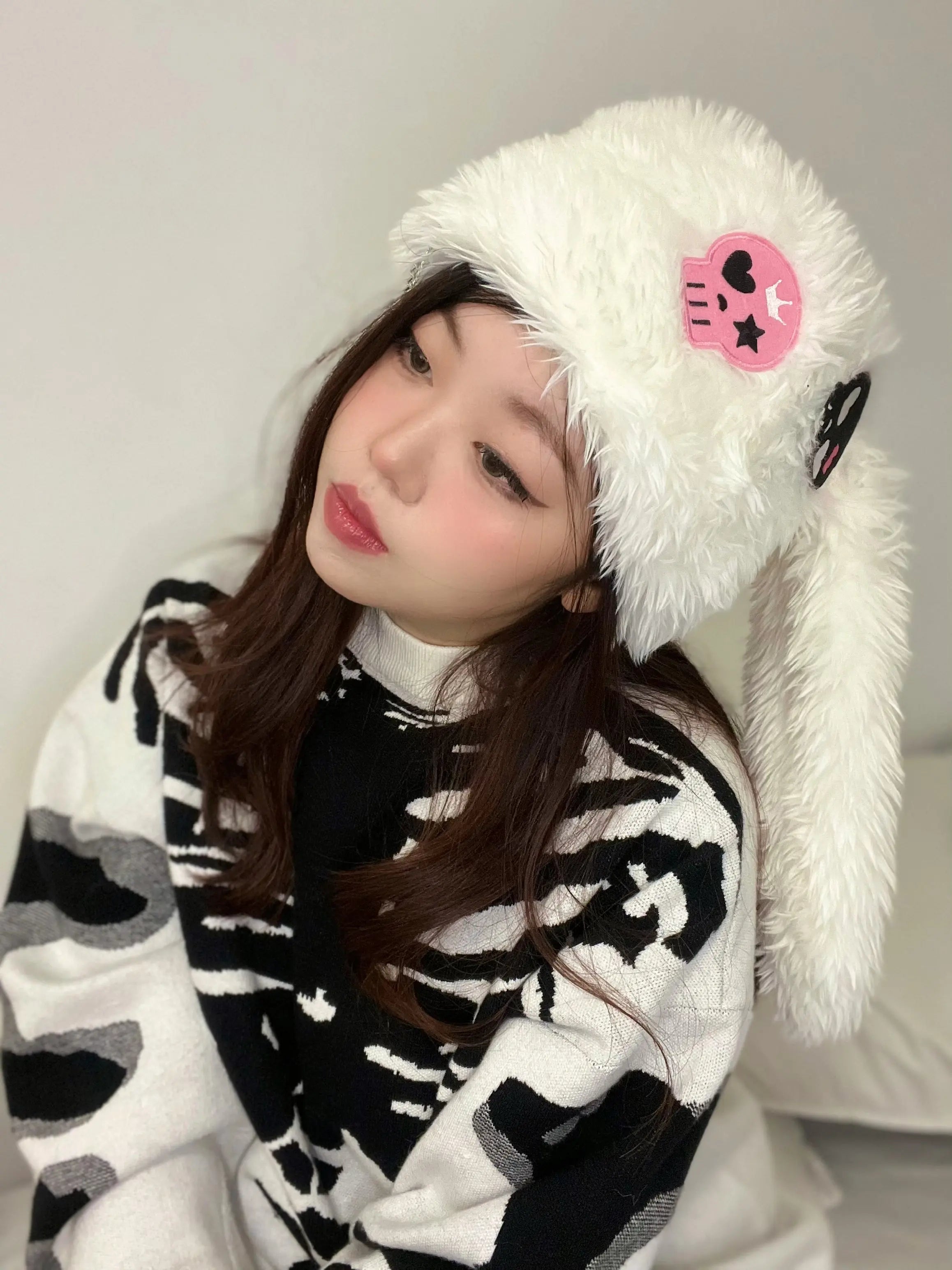 'Skull Candy' Kawaii Goth White Rabbit Hat