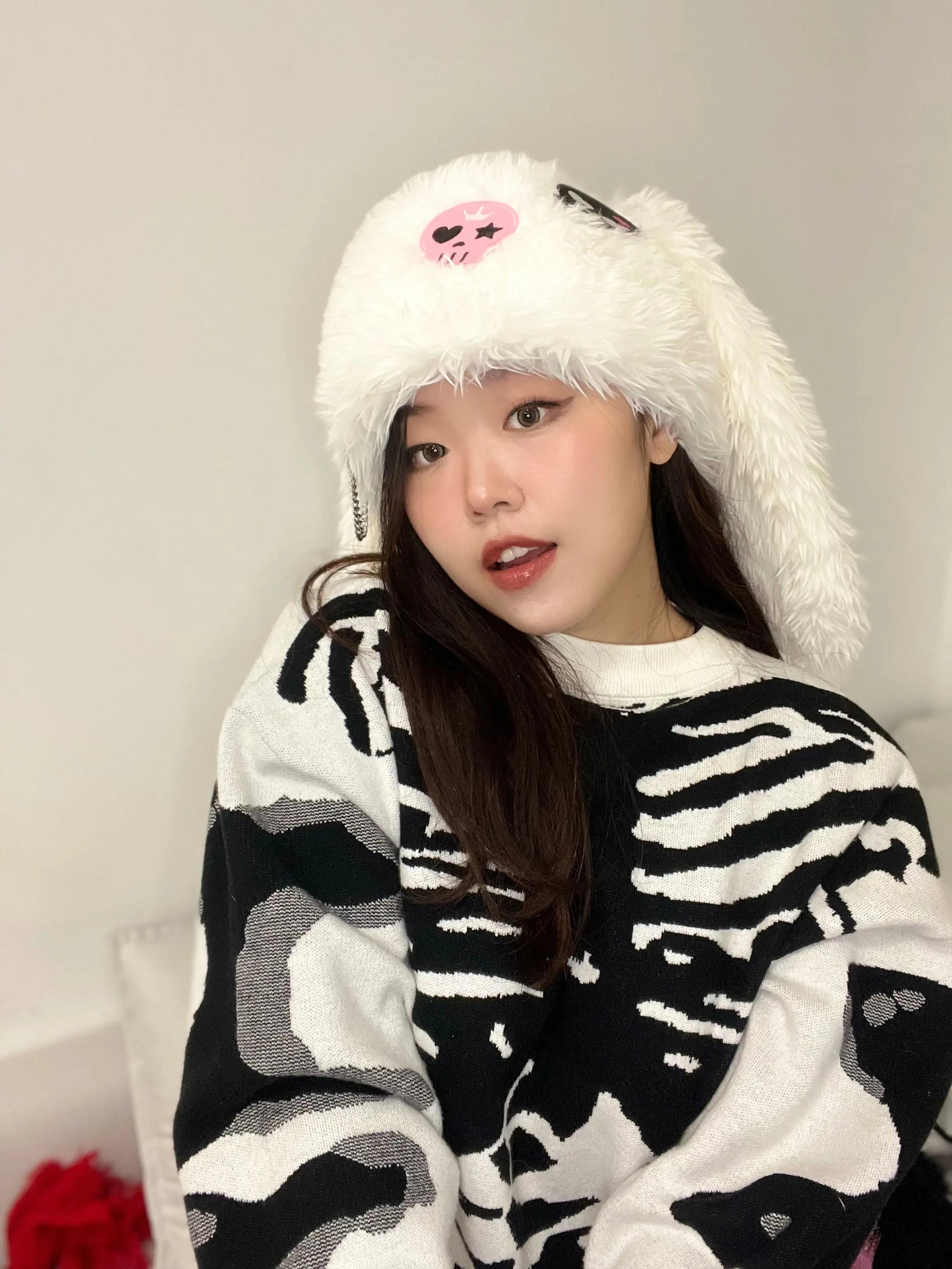 'Skull Candy' Kawaii Goth White Rabbit Hat