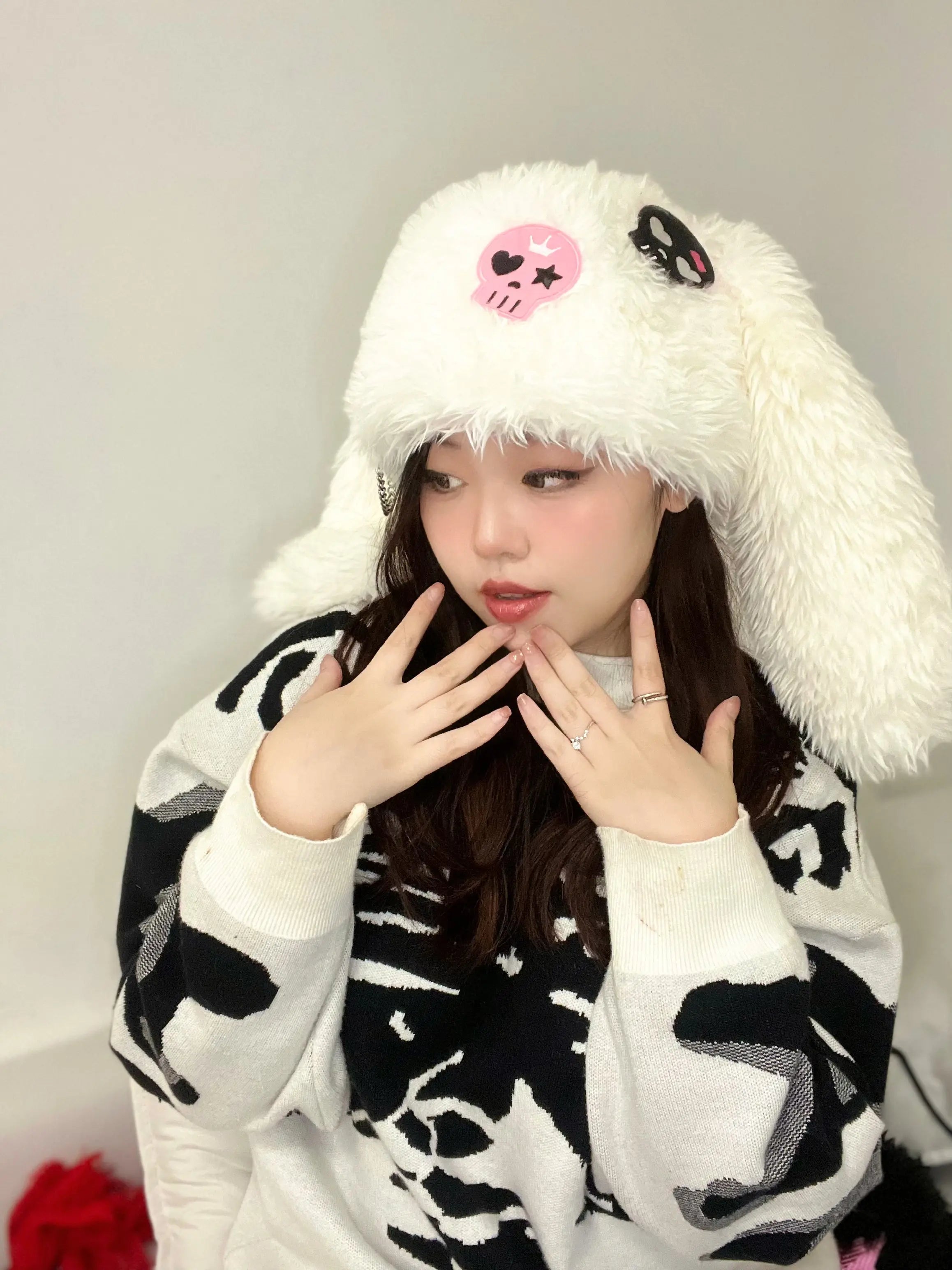 'Skull Candy' Kawaii Goth White Rabbit Hat