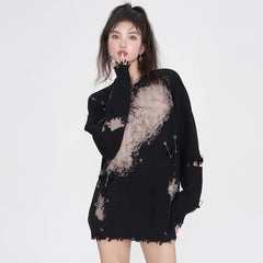 'Smoky Eyes' Splashed Grunge Pins Ripped Sweater