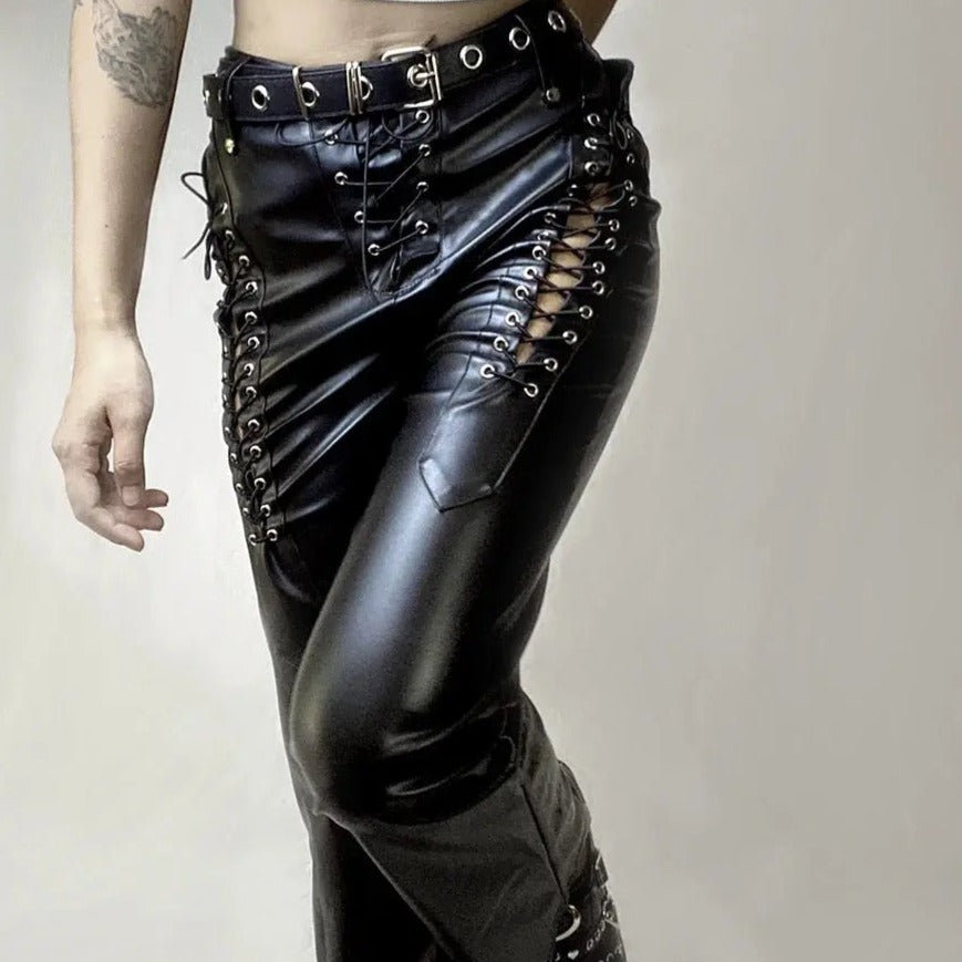 'Snake Dance' Lace Up Pu Leather Pants