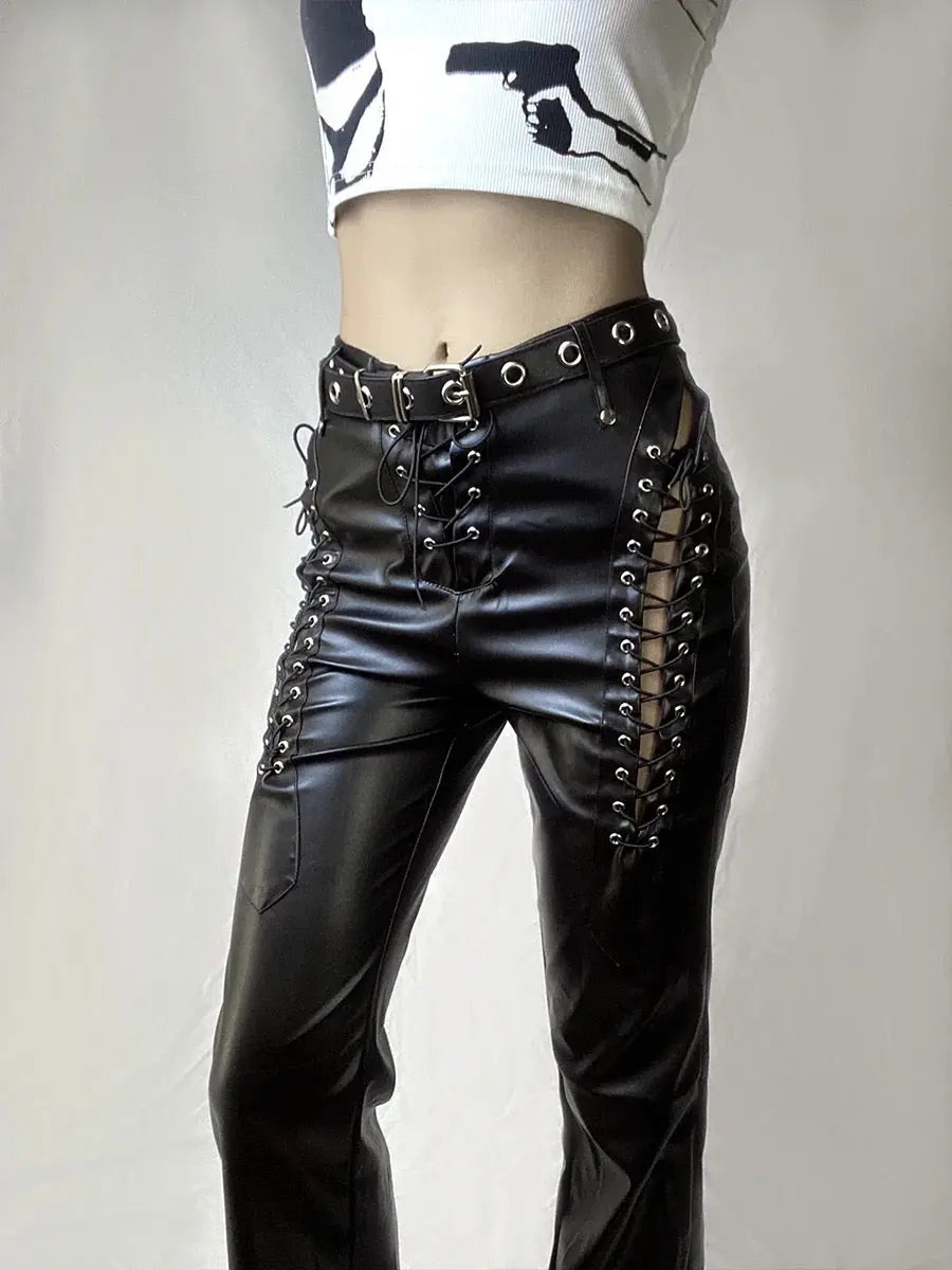 'Snake Dance' Lace Up Pu Leather Pants