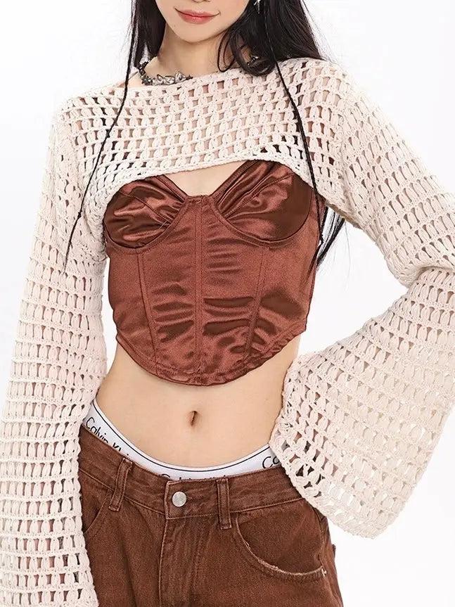 'Snooze' Fishnet Cutout Ripped Knitted Blouse