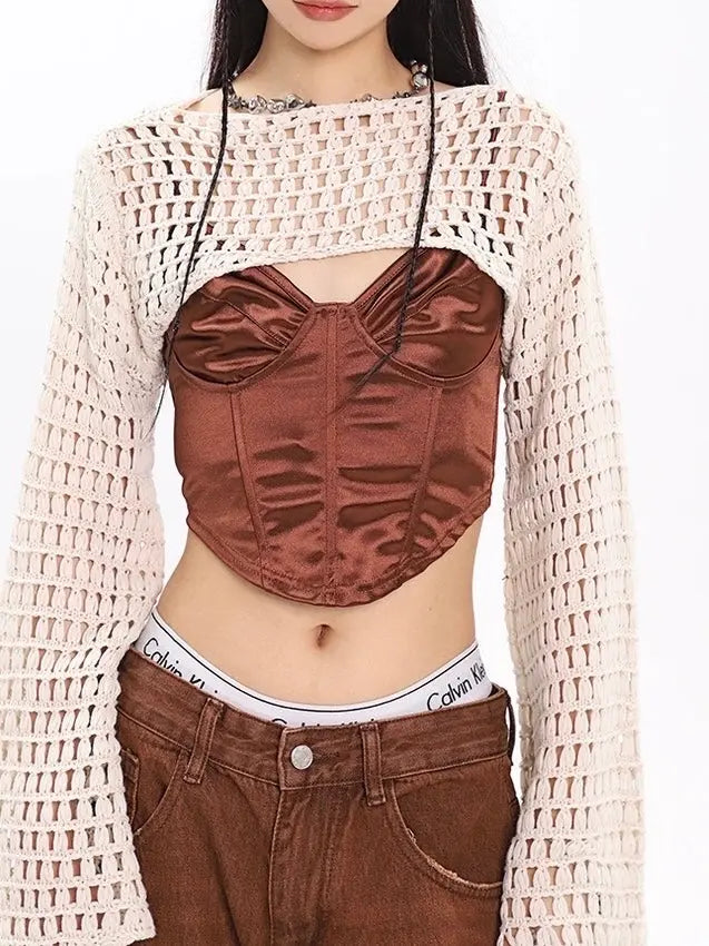 'Snooze' Fishnet Cutout Ripped Knitted Blouse