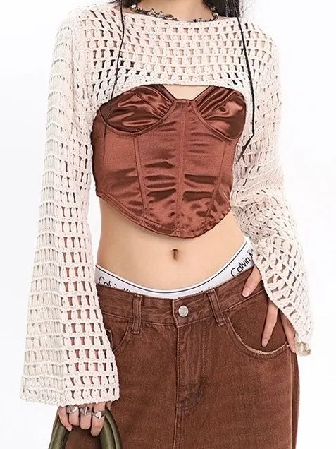 'Snooze' Fishnet Cutout Ripped Knitted Blouse