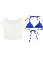 'So Soaked' Streetstyle Blue Bikini 2 Pcs Shirts Top