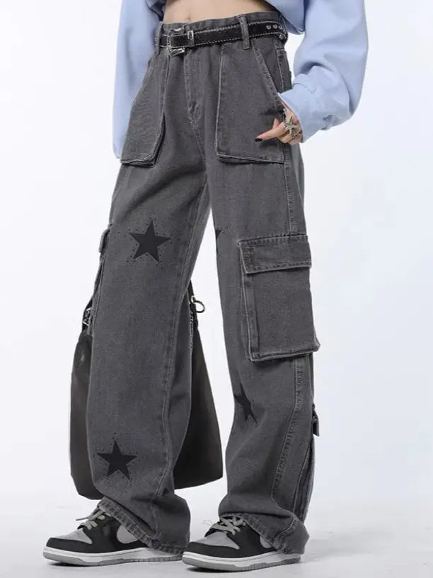 'Space & Me' Future Grey Star Wide-leg Pants