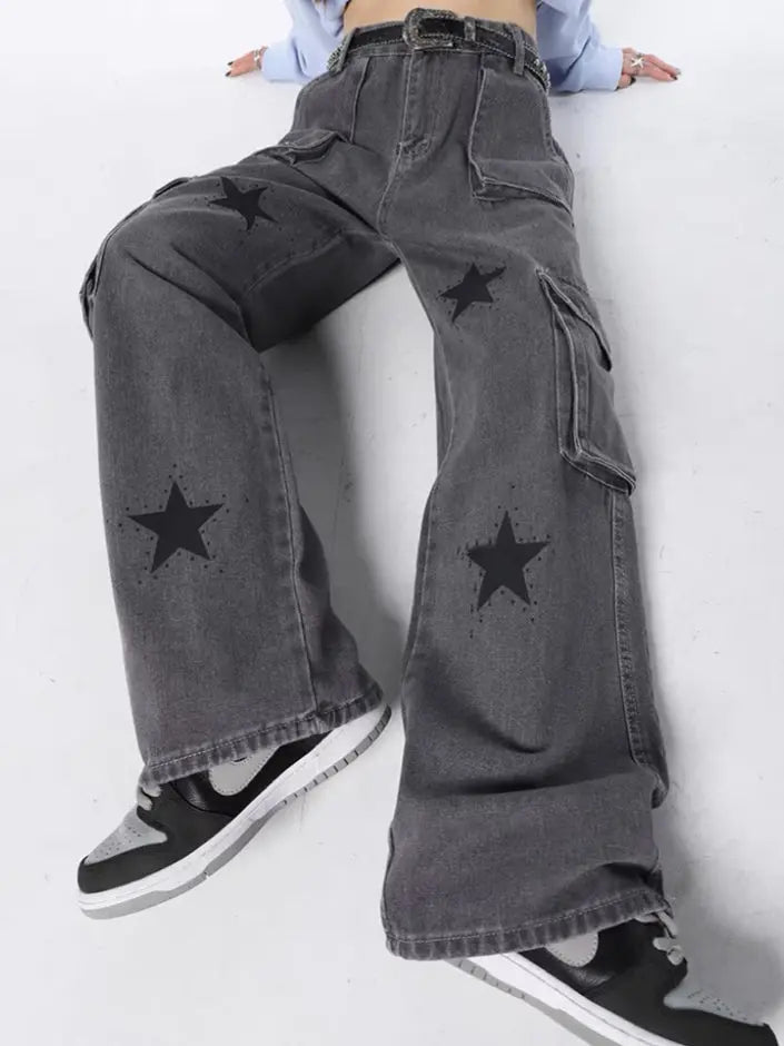 'Space & Me' Future Grey Star Wide-leg Pants